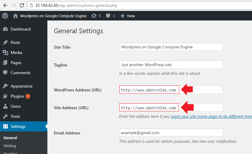 alterar urls do wordpress google cloud platform wordpress