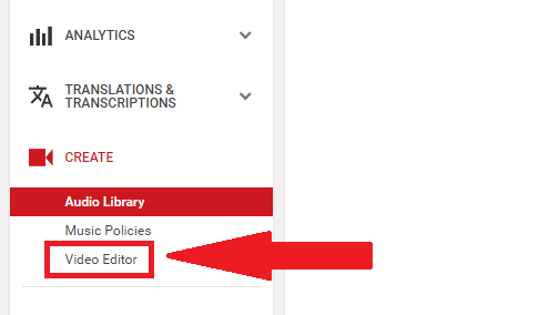 Click on the video editor link in the left-hand column