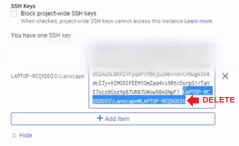 Paste the entire contents of the key file into the SSH text area on your VM instance page select the very last part of the text which identifies your PC and delete it manage wordpress on google cloud platform
