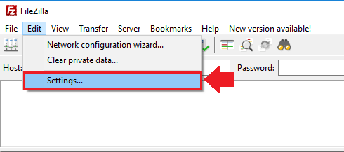 google cloud ftp filezilla navigate to settings