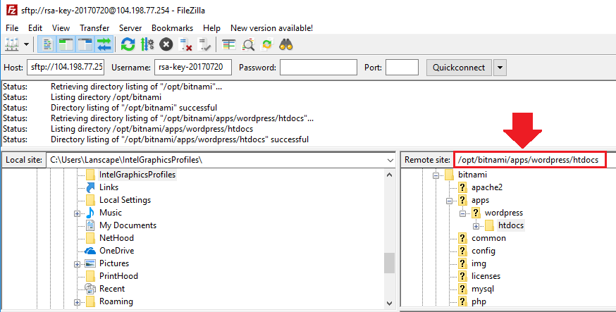 google cloud ftp entre no diretório raiz