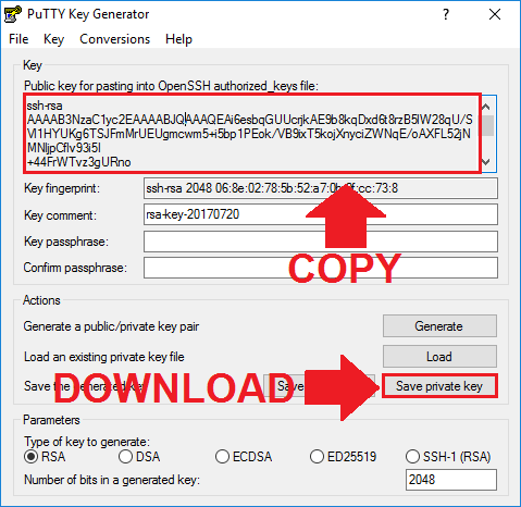 google cloud ftp setup save ssh key files