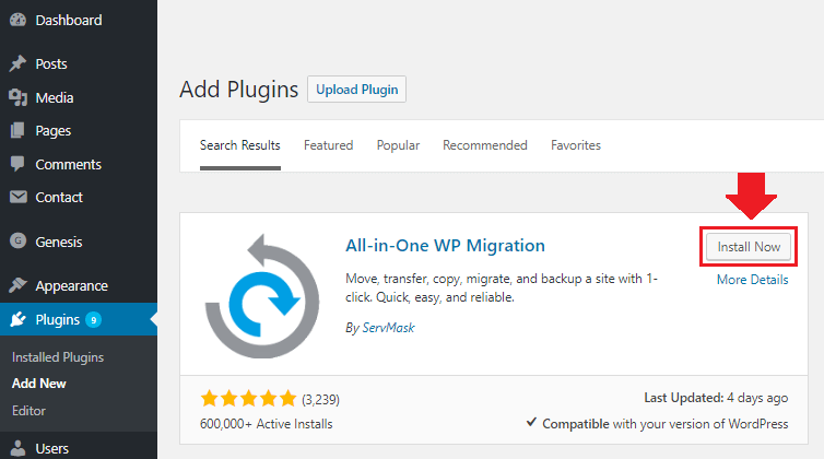 plug-in de migração de wordpress tudo-em-um