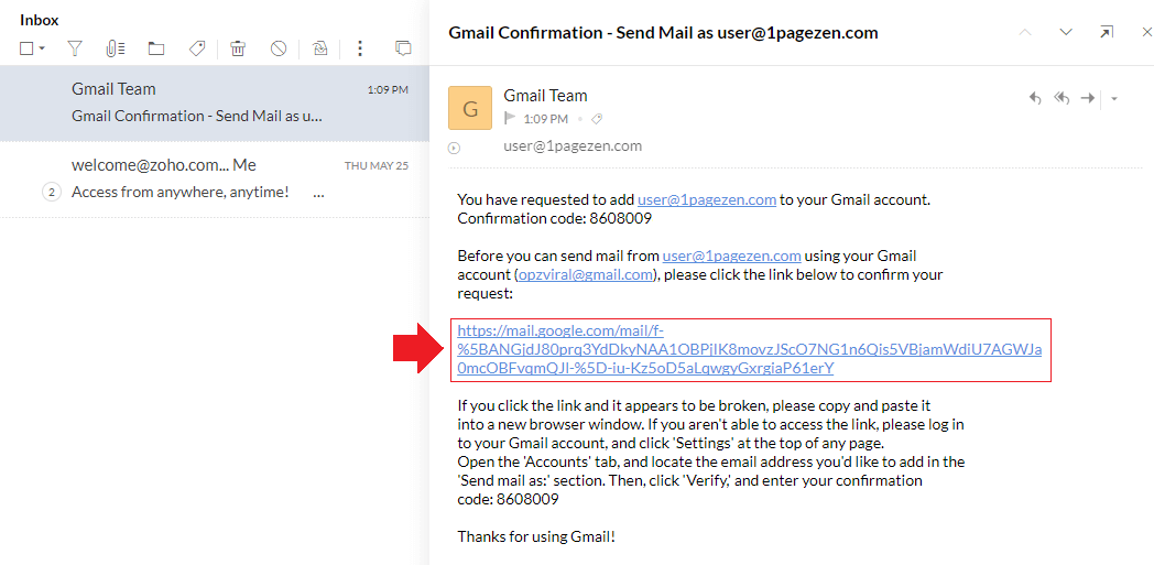 forward zoho mail to gmail