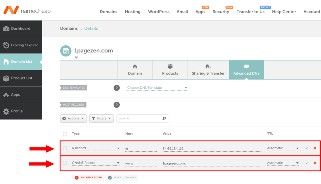 configurar registros DNS