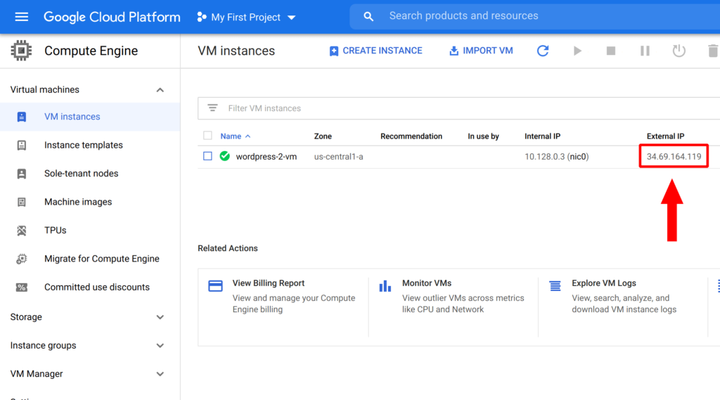 google cloud wordpress: external ip 