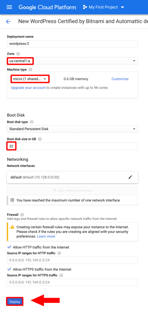 google cloud wordpress: deploy wordpress instance