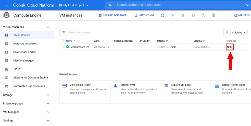 google cloud wordpress: SSH connection