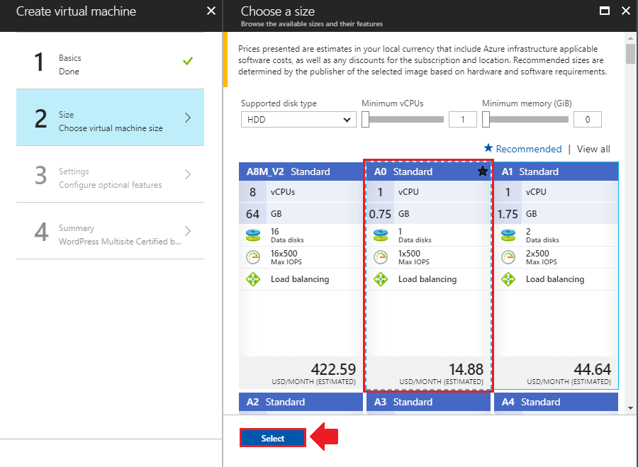 how to install wordpress on azure choose hardware