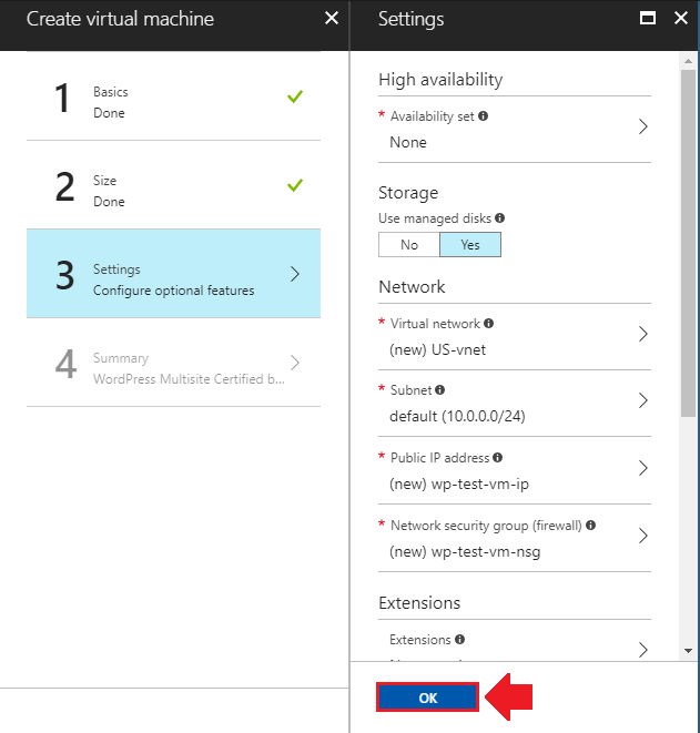 how to install wordpress on azure network settings