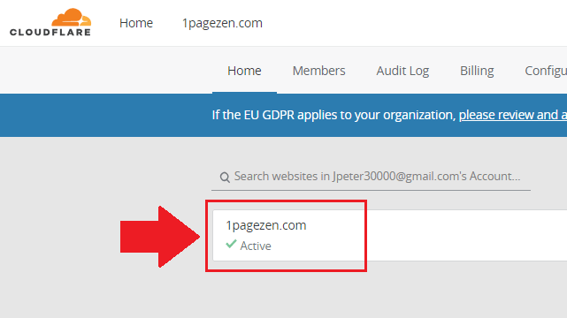 clique no link para o site que você deseja configurar