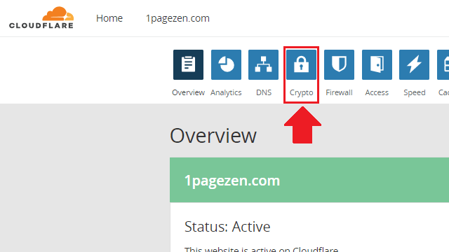 click on the crypto settings to configure cloudflare ssl settings