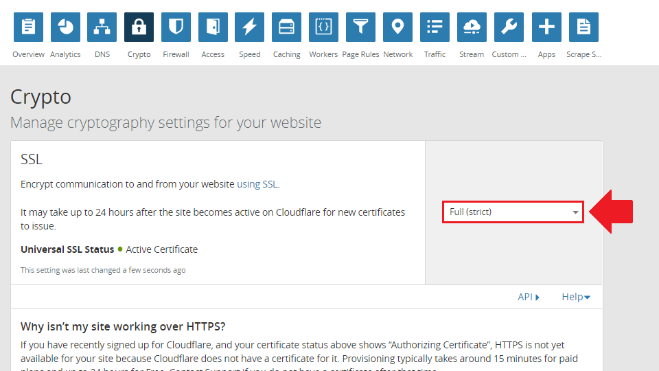 selecione a configuração ssl estrita completa