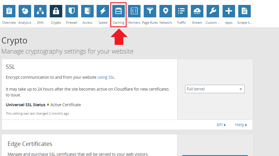 click icon to configure caching settings