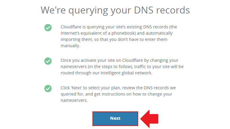 click the next button to query dns records