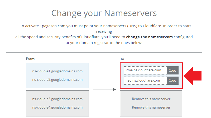 copy cloudflare nameservers