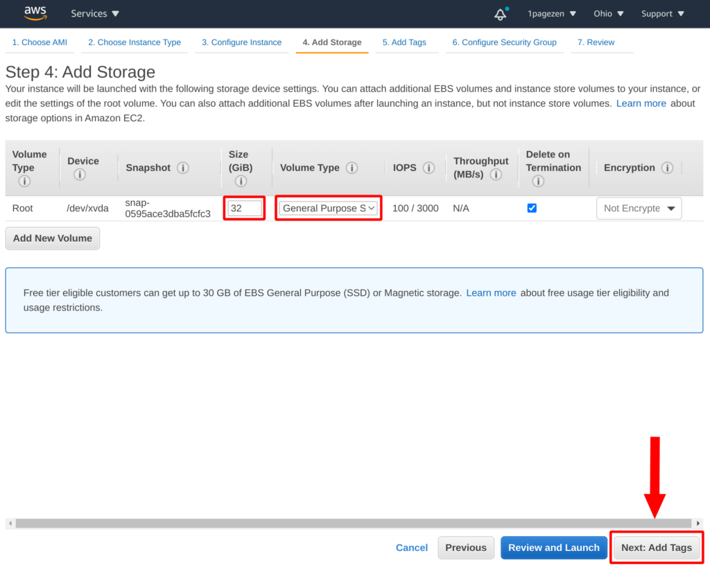 select persistent disk size