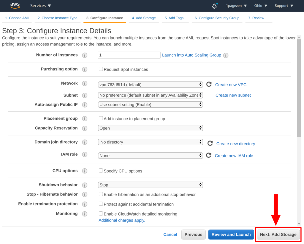 configure instance details settings